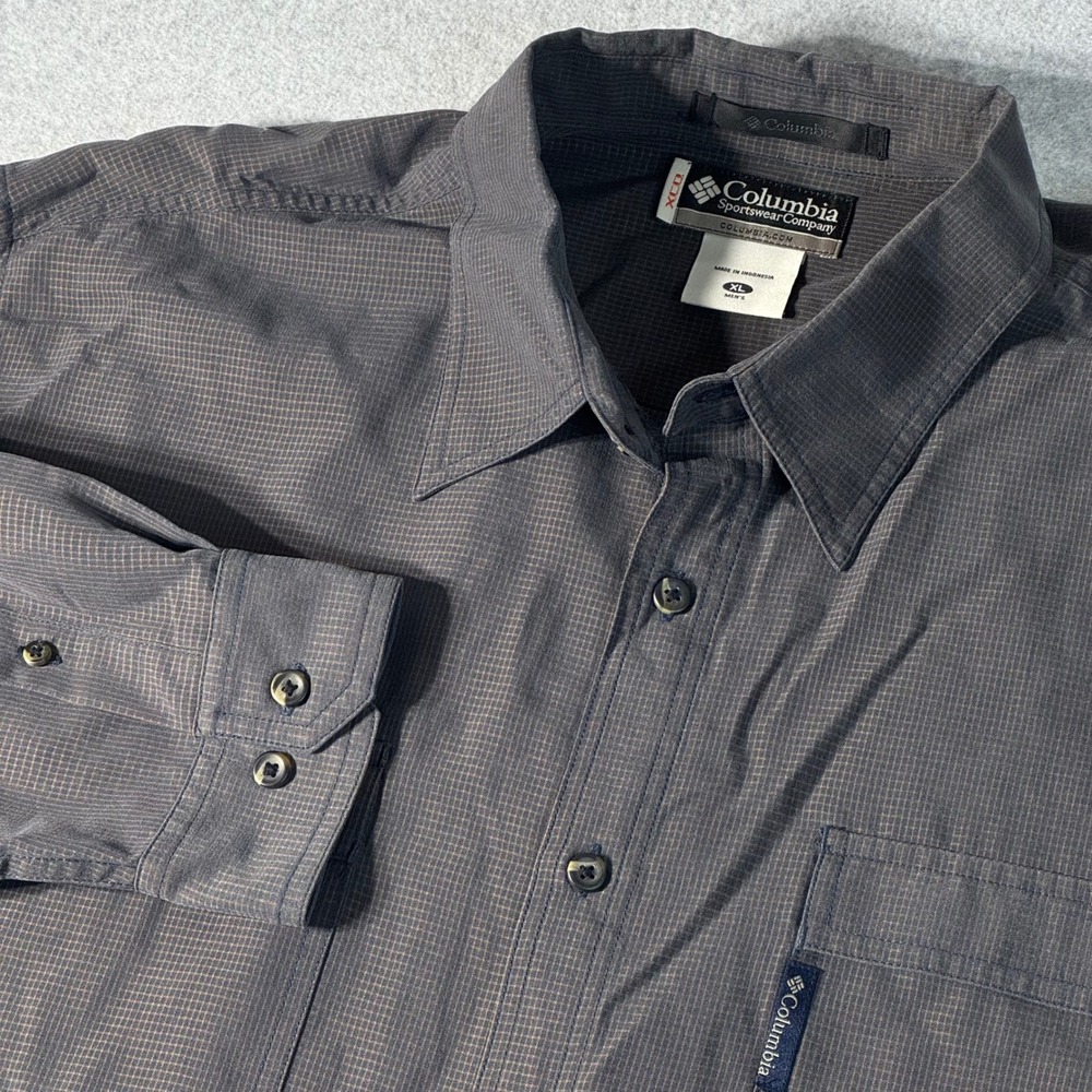 Columbia Sportswear XCO Mens XL Long Sleeve Button Down Micro Grid Shirt Gray
